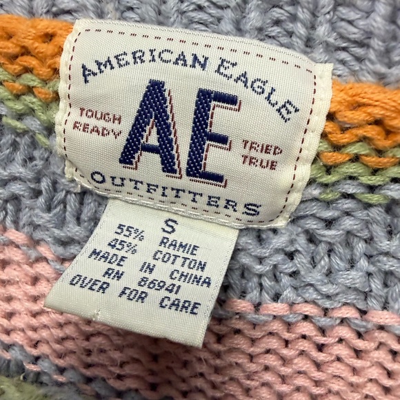 Vintage American Eagle Sweater Chunky Knit Women's Small Mulitcolor Pastel Flora - Picture 3 of 4